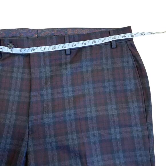 L-Ralph Lauren Mens Wool Blend Burgundy Plaid Flat Front Dress Pants Slim Fit - Picture 10 of 16